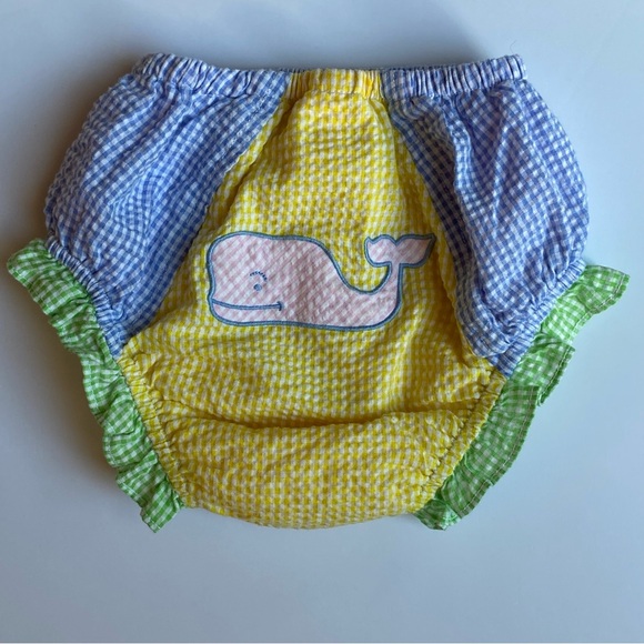 Vineyard Vines Diaper Cover Size 6 12 Months Whale Logo Gingham Pink Blue Checks - Picture 1 of 14